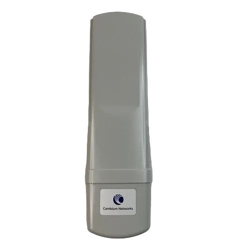 Gray cylindrical device with a Cambium Networks logo on a white background