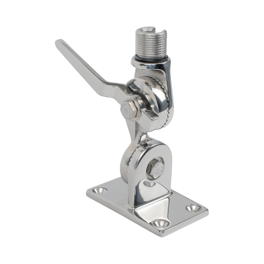 Shakespeare 4187 Stainless Steel Ratchet Mount, 4-way Ratchet Design for Deck or Side Mounting, Standard 1?-14 Thread