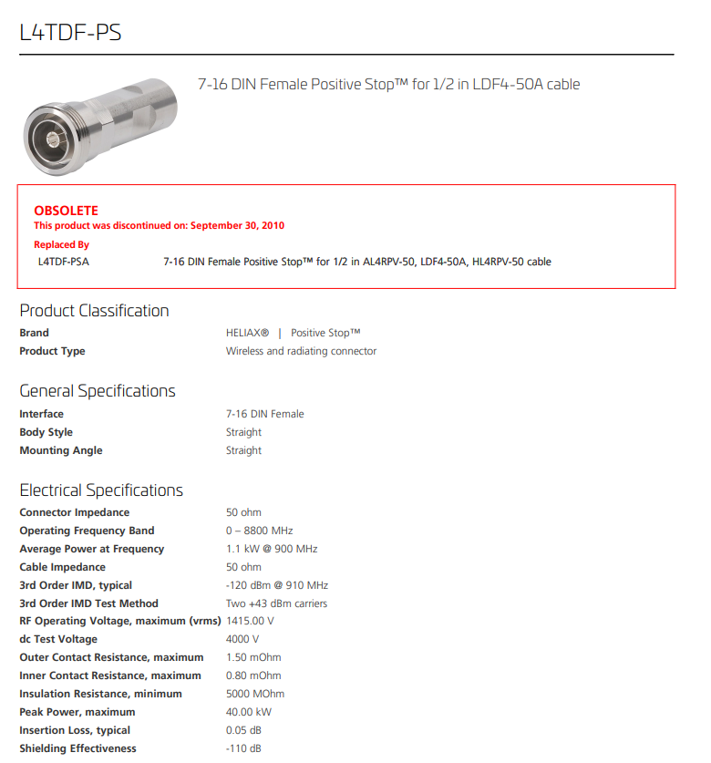 Andrew L4TDF-PS DIN Female Positive Stop Connector for 1/2 Interface 7-16