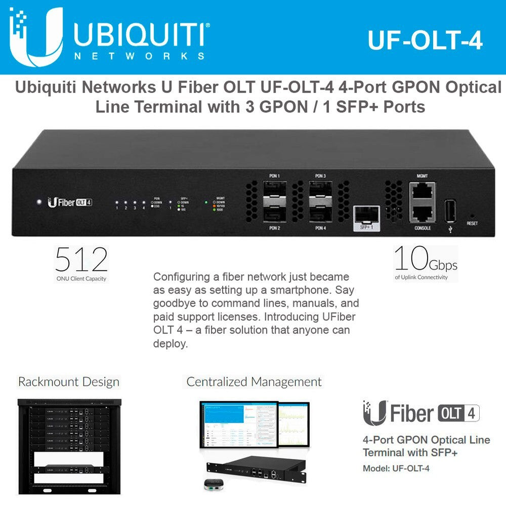 Ubiquiti UF-OLT-4 4-Port GPON Optical Line Terminal with 3 GPON / 1 SFP+ Ports