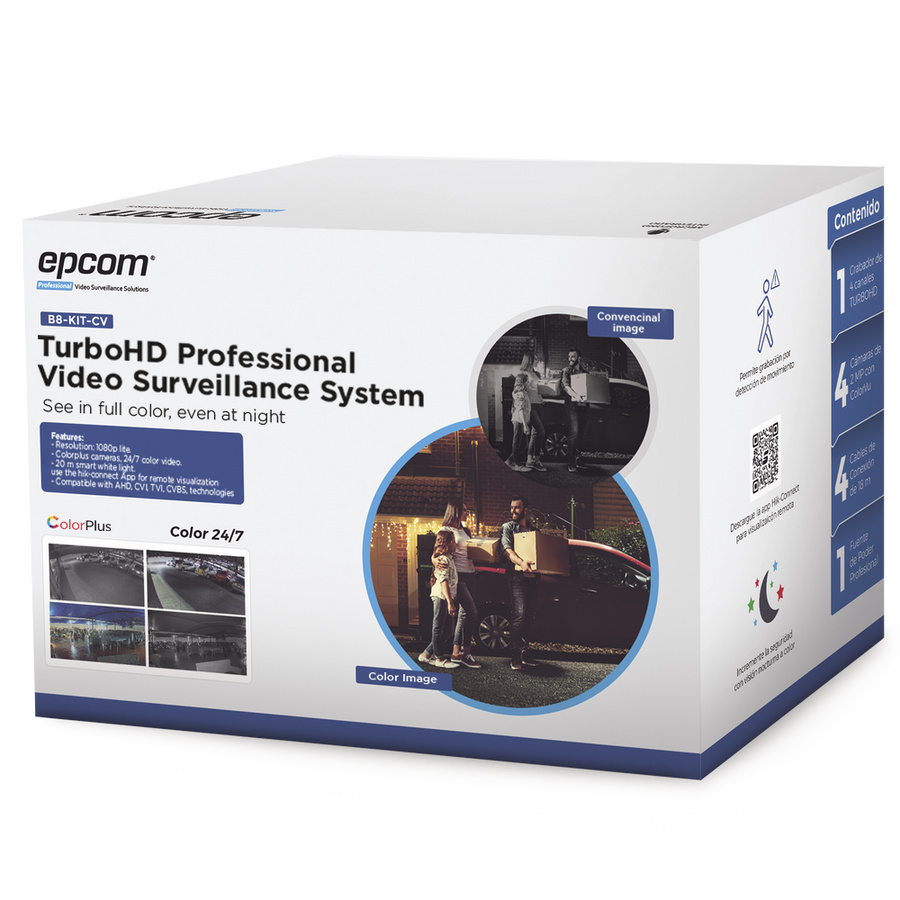 Epcom Professional B8-KIT-CV TurboHD 1080p Lite Kit / 4 Channel DVR / 4 cameras (2mp) Color 24/7 / Power Supply / Installation Accessories