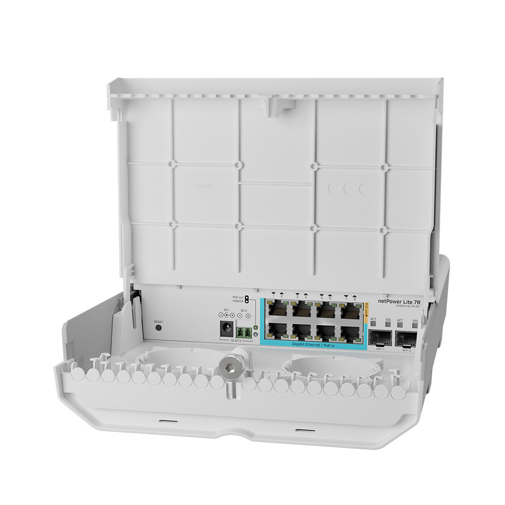 MikroTik CSS610-1Gi-7R-2S+OUT netPower Lite 7R Outdoor 10G Fiber Switch with 7 Reverse PoE Ports and Dual SFP+