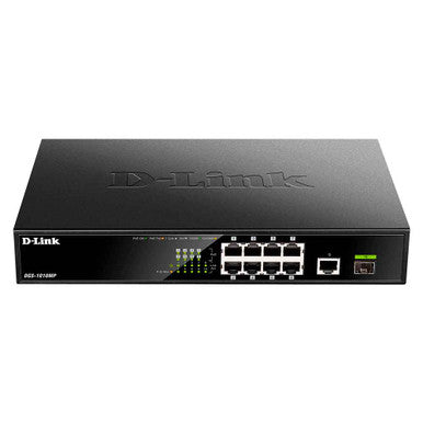 D-Link DGS-1010MP 10-Port Gigabit PoE Switch 125W 8 x PoE+ 1GbE 1 SFP Plug N Play 1U 802.3at Unmanaged