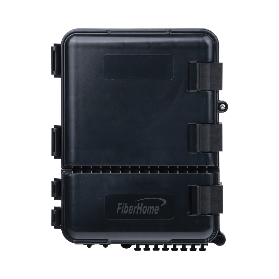 Fiberhome FDP-440A Outdoor Fiber Optic Termination Box (24 Splices) - Pre-Loaded with 8 SC/APC Adapters - IP55 Rated Weatherproof Enclosure for Pole Mount & Aerial Use - 1:8 Splitter Ready, Black