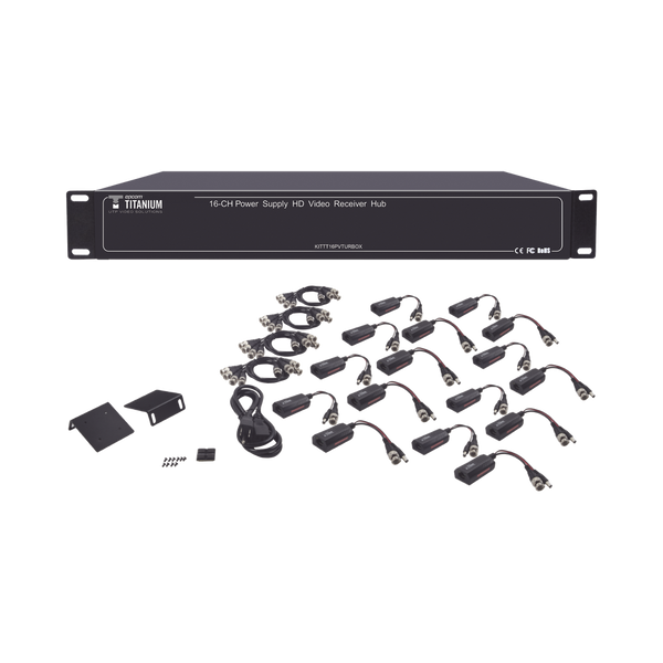 Epcom Titanium KITTT16PVTURBOX 16-channel Active Transceiver Kit / VIDEO+POWER in a Single UTP Cable / 150 meters in 4K, 200 meters in 5 MP/ Sends 36 Vdc and Receives 12 Vdc / ALL INCLUDED FOR RACK / Compatible with HD-TVI/CVI Cameras/ AHD/CVBS