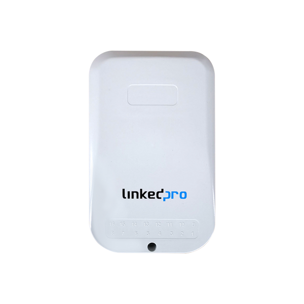 Linkedpro LP-FAB-HGT-16ZT FTTH Termination Box, 16 Ports, IP55, Loaded with 16 Adapters SC/APC, Gray and White Color, Standard Configuration for Wall