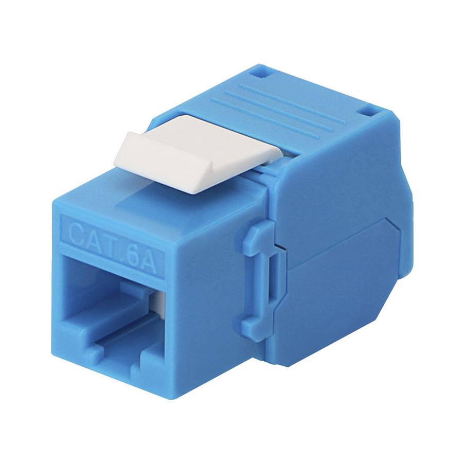 Linkedpro LP-KJ-6A-TTBU Cat6A Keystone Jack Module (toolless), with 180º angled termination, Blue Color, Compatible with Linkedpro Faceplate and Patchpanel