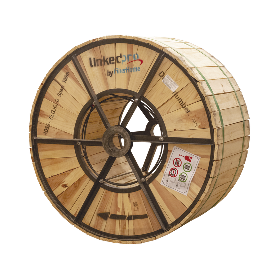 Linkedpro By Fiberhome LPOC-ADSS-72C-S100/4KM 13,000 ft / 4 km ADSS Aerial Fiber Optic Cable Drum / G.652D Single-Mode, 72 Fibers, Outdoor Black Jacket, 328 ft (100 m) Span Rating