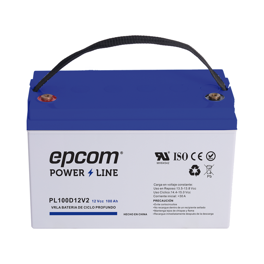 Epcom Powerline PL100D12V2 12 VDC Battery / 100 Ah / UL / AGM-VRLA Technology / DEEP CYCLE / For use in photovoltaic and emergency applications / T4 Terminals
