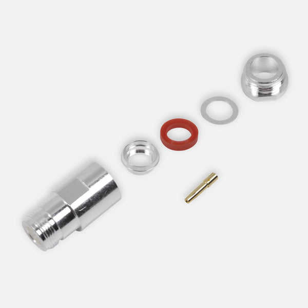 RF Industries RFN-1024-1SI N Female Connector to Clamp on LMR-400, 9913, 8214, CNT-400, RG8/U-SYS, RFLASH-1113 Cables, Silver/ Gold/ PTFE.