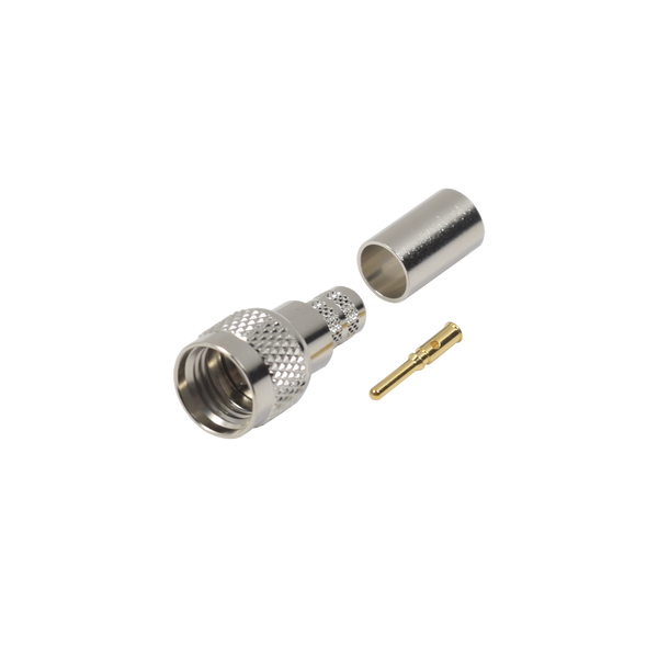 RF Industries RFU-600-1X Mini UHF Male Connector of 50 Ohm, to Crimp on LMR-240, RG-8/X, 9258 Cables, Nickel, Gold / Delrin.