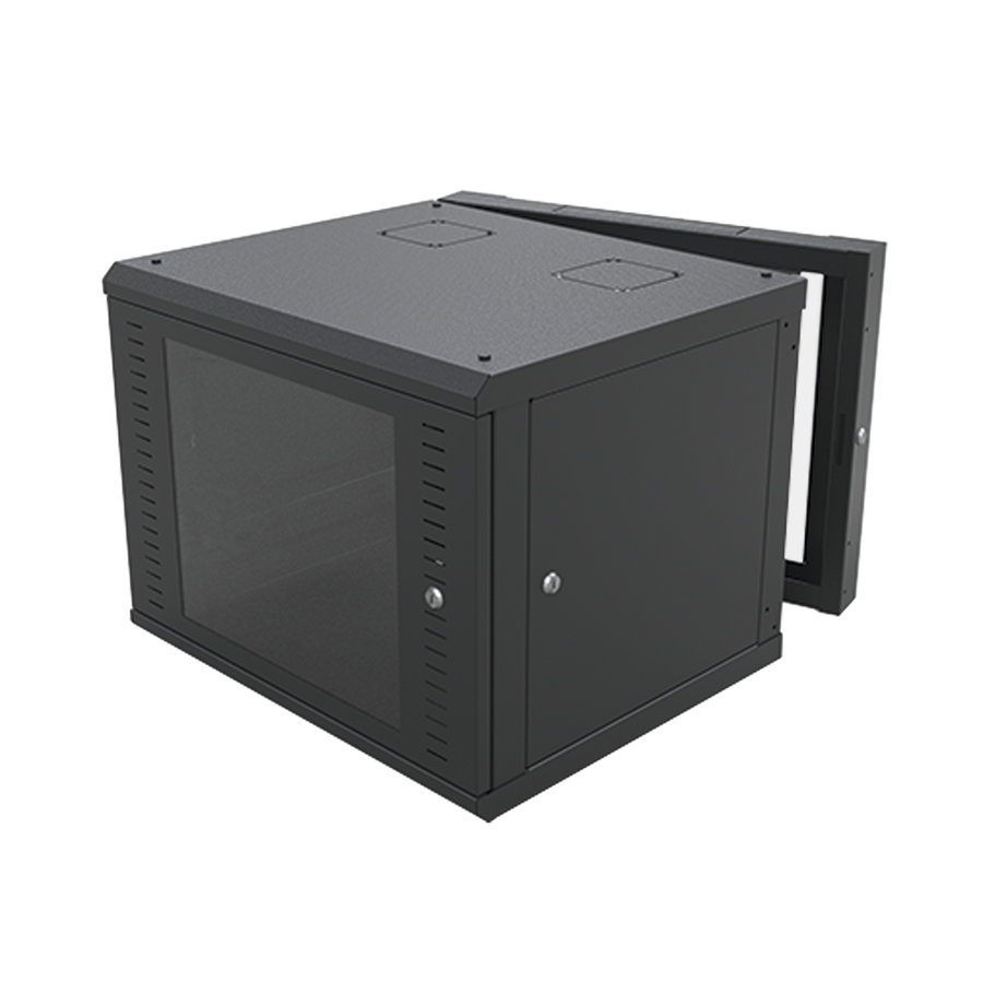 Linkedpro SR-1909-GAP-V4 Wall-Mount Swing Cabinet (with Rear Frame) with 19" Rack and 9 Units. Tempered Glass Window.