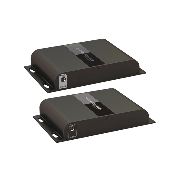 Epcom Titanium TT383VGA VGA Extender Kit over Cat 5e/6 network cable / Resolution 1080P @60Hz / Transmission distance 100 m with Cat5e and 120 m with Cat6. / 3.5mm audio jack / Output resolution indicator / Power supply included.