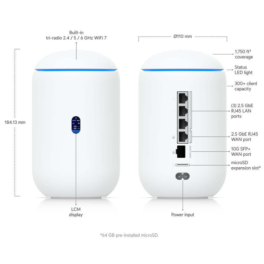 Ubiquiti UDR7-US UniFi Dream Router 7 WiFi 7 10G Cloud Gateway with PoE Switch