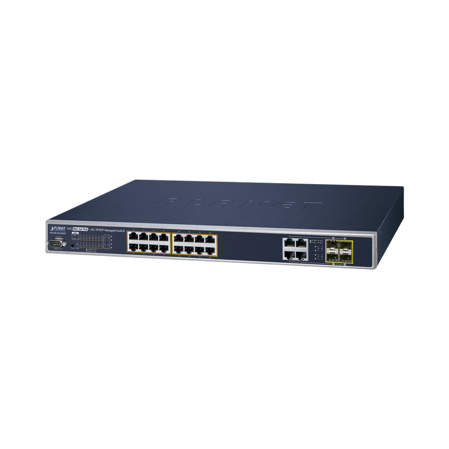 Planet WGSW-20160HP 16-Port 10/100/1000Mbps 802.3at PoE + 4 Port Gigabit TP/SFP Combo Managed Switch