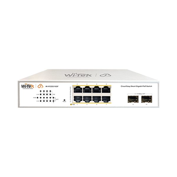 Wi-Tek WI-PCES310GF 8-Port Smart PoE Switch with 8 PoE+ and 2 SFP ports, cloud-managed, with automatic loop prevention and real-time alerts