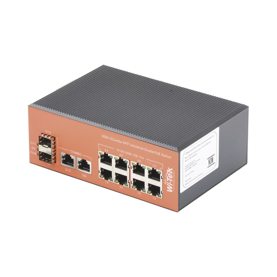 Wi-Tek WI-PS310GF-I Rugged Industrial PoE Switch - 8x Gigabit PoE, 2x SFP, 60W High-Power Ports, Extreme Temperature Design