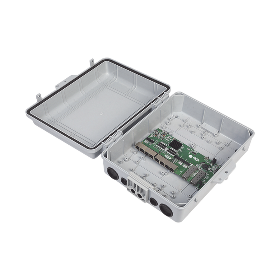 Wi-Tek WI-PS310GFR-O WISP/FTTX Switch with 7-Port 24V Passive Reverse PoE (PoE In), 1-Port 24V PoE Out + 2 SFP Ports, Integrated NEMA IP67 Enclosure, Ideal for Outdoor Installations.