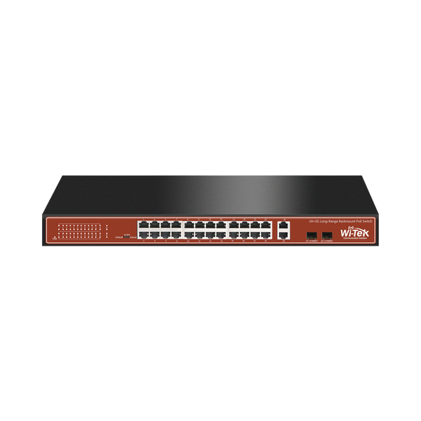 Wi-Tek WI-PS526G 24-Port PoE CCTV Switch with Hi-PoE - 60W Ports, 2x SFP Combo, 250m Long-Range, Plug & Play