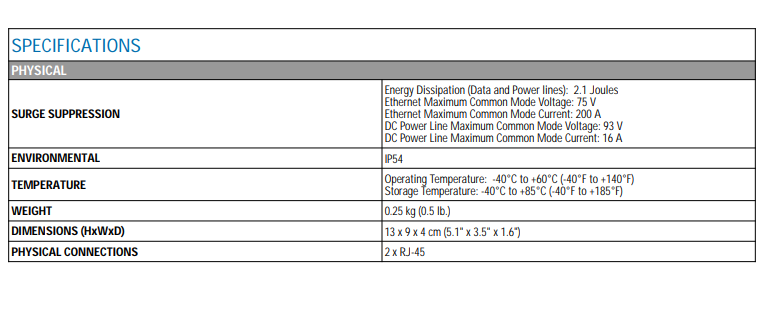 Cambium Networks 600SSH Surge Suppressor, Universal Ethernet, RoHS compliant