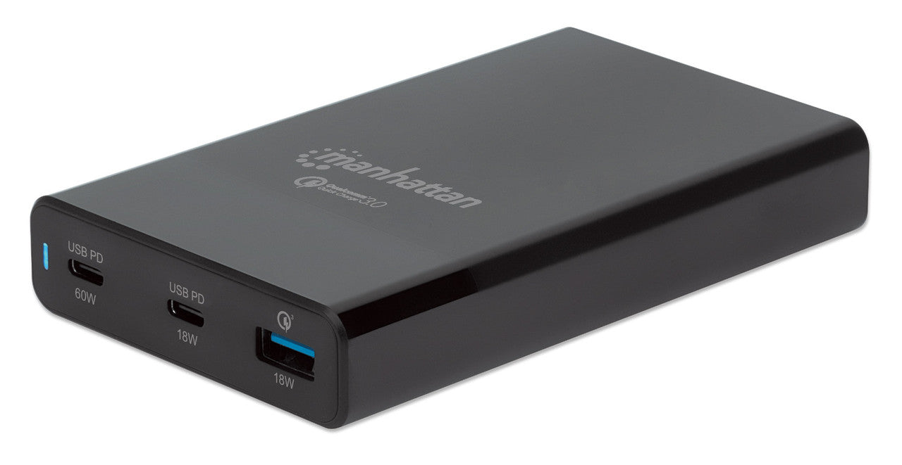 Intellinet Manhattan One USB-C Power Delivery Port up to 60 W, One USB-C Power Delivery Port up to 18 W, One Quick Charge Power Port up to 18 W, Black