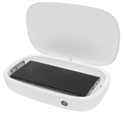 Manhattan 102407 Phone Sanitizer with Qi Wireless Charger UV Germicidal 10W Fast Charge USB-C Acoustic Signal