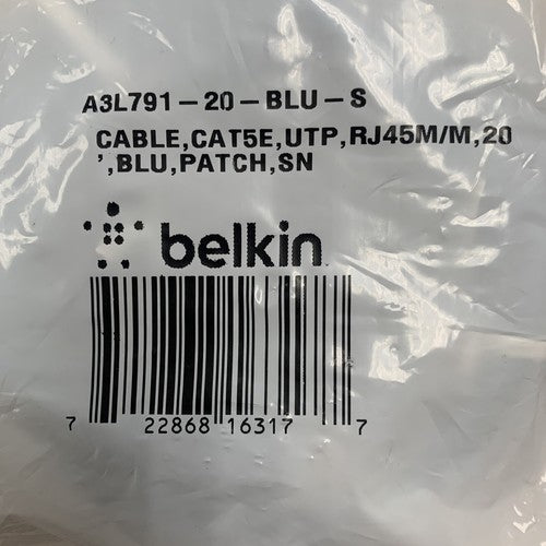 Belkin A3L791-20-BLU S Patch Cable 20ft Length CAT5e RJ45M