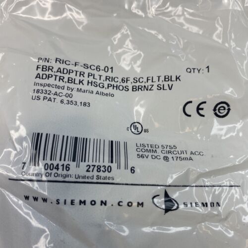 SIEMON RIC-F-SC6-01 Flat Quick-Pack Adapter Plates, 6 Fibers 3 Connect SC Duplex