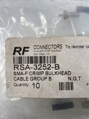 RF Industries RSA-3252-B SMA Female bulkhead connector for RG174, 188, 316 cable