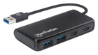 Manhattan 164887 4-Port USB Hub USB 3.2 Gen 1 5 Gbps Data Transfer USB-A & USB-C Ports Bus Powered