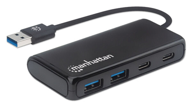 Manhattan 164887 4-Port USB Hub USB 3.2 Gen 1 5 Gbps Data Transfer USB-A & USB-C Ports Bus Powered