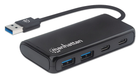 Manhattan 164887 4-Port USB Hub USB 3.2 Gen 1 5 Gbps Data Transfer USB-A & USB-C Ports Bus Powered