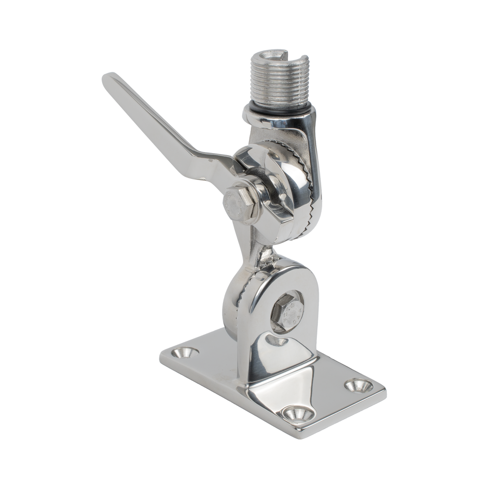 Shakespeare 4187 Stainless Steel Ratchet Mount, 4-way Ratchet Design for Deck or Side Mounting, Standard 1?-14 Thread