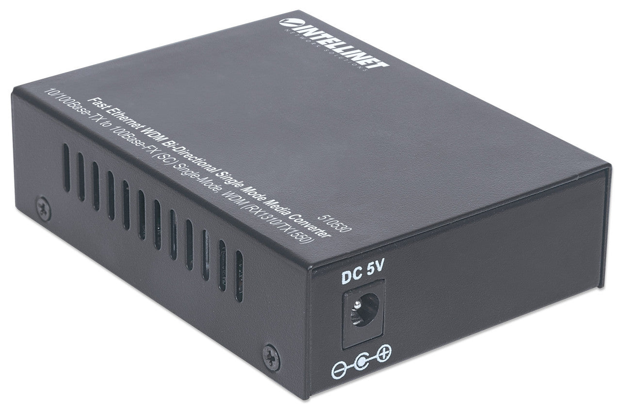 Intellinet 510530 Fast Ethernet WDM Media Converter Bi Directional 100 Mbps 20 km Single Mode SC Fiber Auto MDI/MDI-X