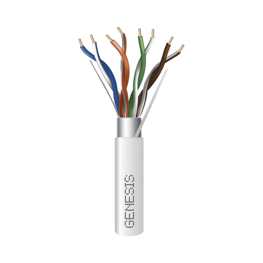 Genesis 5388-1001 White 1000FT Plenum Cat5e FTP Cable Reel (24 AWG Solid Copper, CMP Rated, FT6 Flame Test) - Shielded Foil Network & PoE Ethernet, UL Listed & Verified