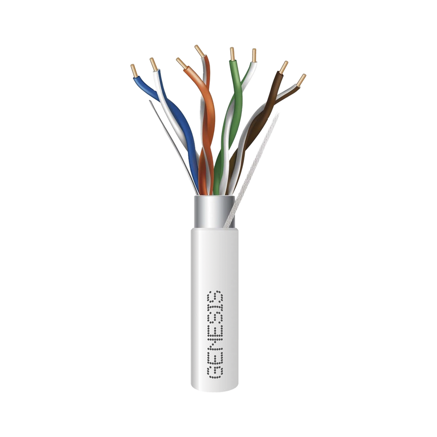 Genesis 5388-1001 White 1000FT Plenum Cat5e FTP Cable Reel (24 AWG Solid Copper, CMP Rated, FT6 Flame Test) - Shielded Foil Network & PoE Ethernet, UL Listed & Verified
