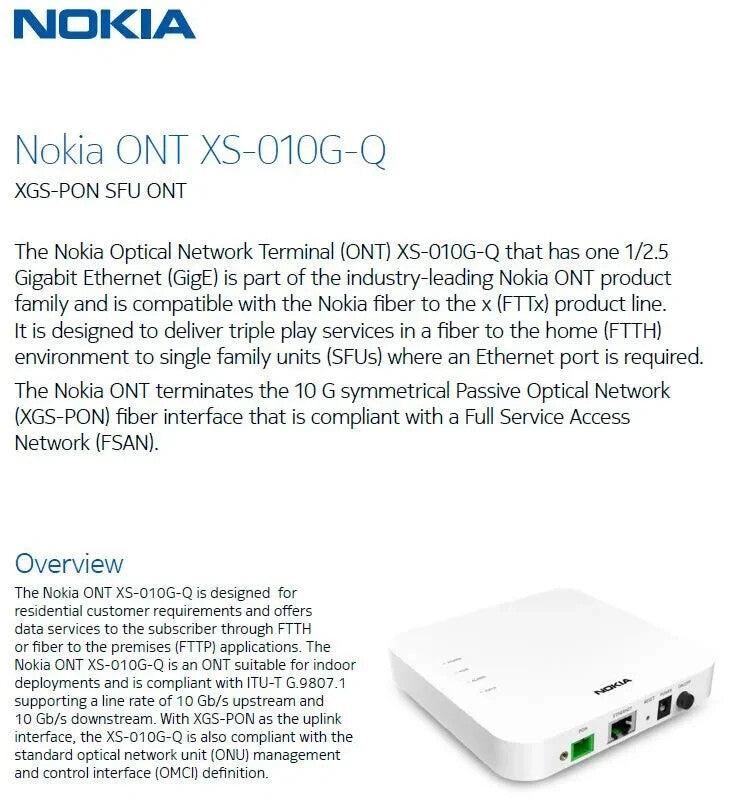 Nokia 3FE49533AA XS-010G-Q XGS PON ONT 1x 100M/1G/2.5G
