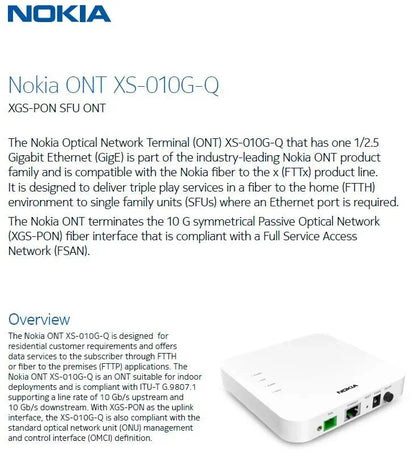 Nokia 3FE49533AA XS-010G-Q XGS PON ONT 1x 100M/1G/2.5G