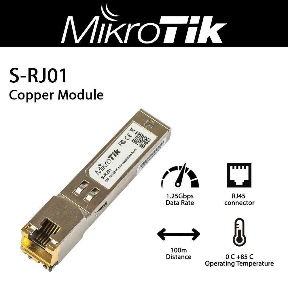Mikrotik S-RJ01 RJ45 SFP Copper Module Up to 1.25 Gb/s bi-directional