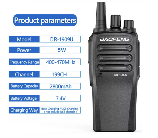 Baofeng DR-1909U DR-1909 DMR Walkie Talkie 5W UHF 400-470MHz Two Way Radio 2800mAh Batter