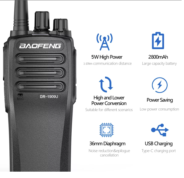 BaoFeng DR-1909 DMR Walkie Talkie 5W UHF 400-470MHz Two Way Radio 2800mAh Batter