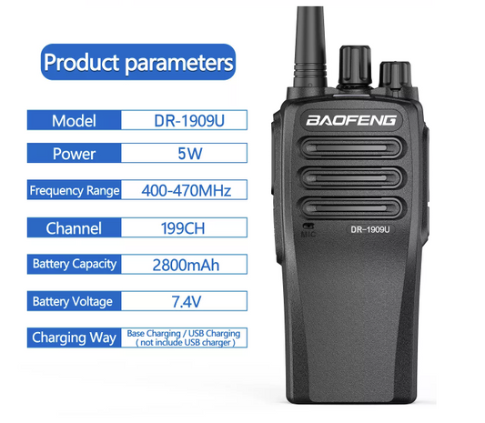 BaoFeng DR-1909 DMR Walkie Talkie 5W UHF 400-470MHz Two Way Radio 2800mAh Batter