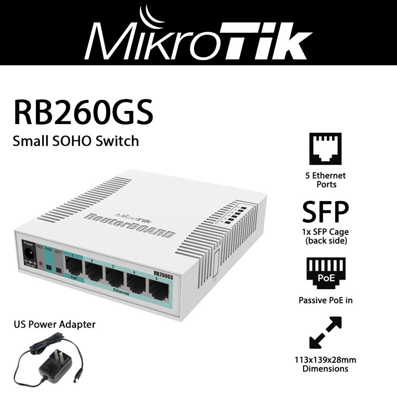 Mikrotik CSS106-5G-1S Smart Switch RB260GS 5x Gigabit Ethernet Smart Switch