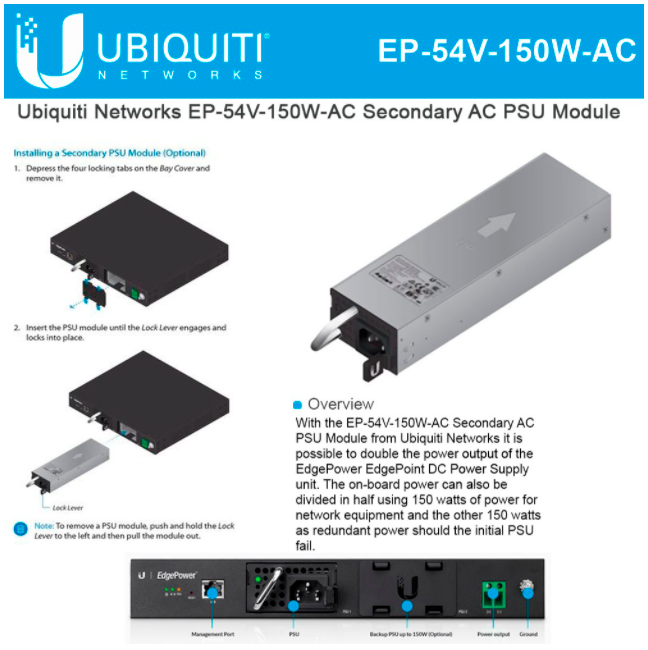 Ubiquiti EP-54V-150W-AC EdgePower AC PSU module 150W AC Output Power