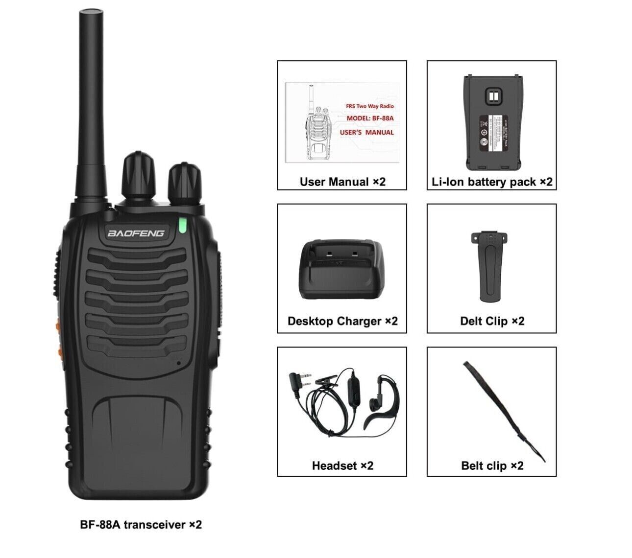 4 Pack Baofeng BF-88A Walkie Talkie 2 Two Way Radio Long Range Handheld FRS