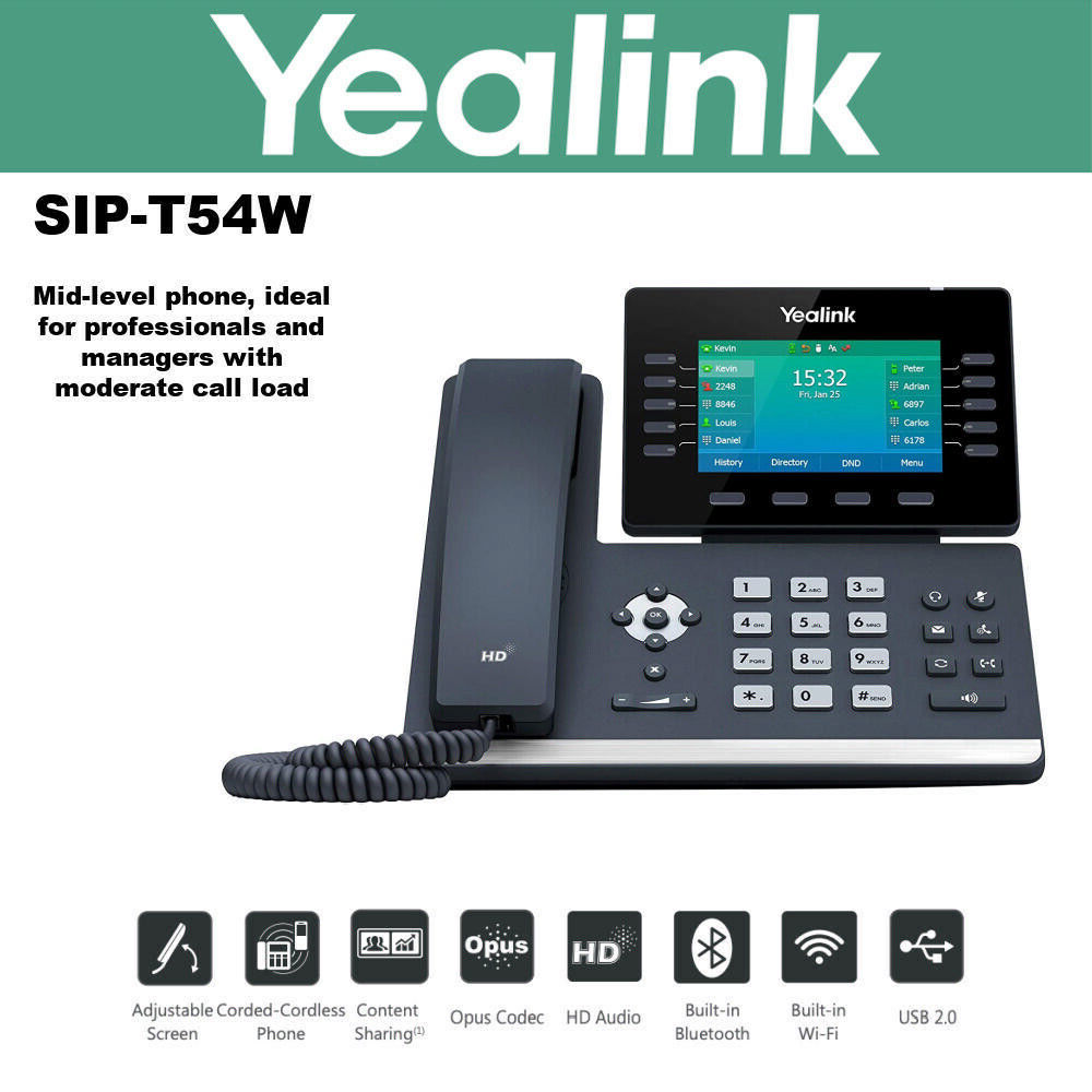 Yealink SIP-T54W IP Phone 16 VoIP Accounts 4.3-Inch Color Display built-in PoE