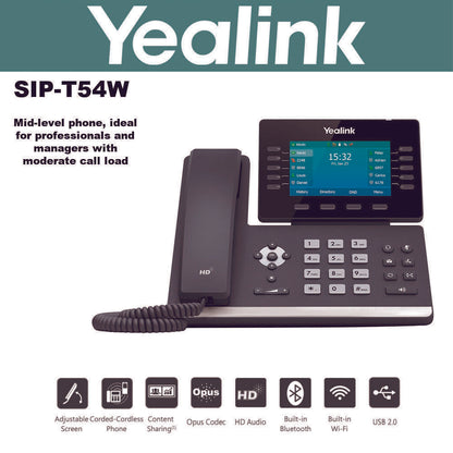 Yealink SIP-T54W IP Phone 16 VoIP Accounts 4.3-Inch Color Display built-in PoE