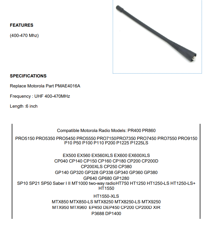 EhubAmerica DEPM450 Replacement UHF Helical Antenna 400-470 MHz for Motorola CP200D
