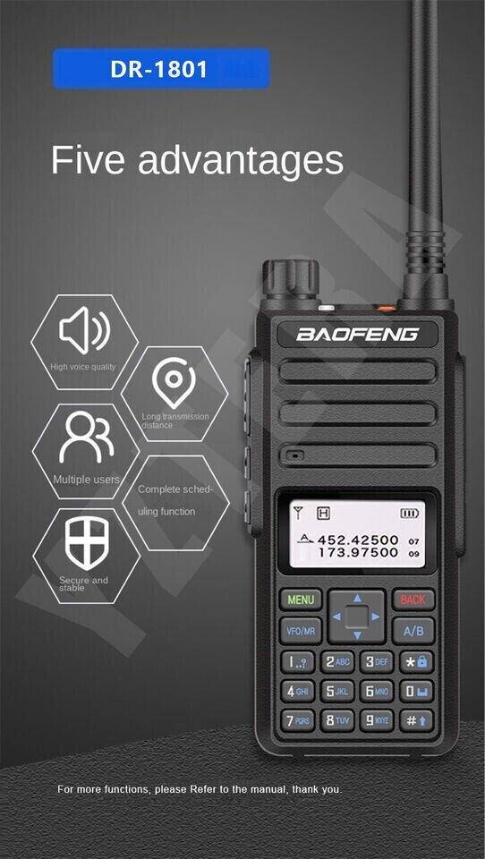 Baofeng DR-1801UV DMR Digital Radio Dual Band Tier 1+2 Walkie Talkie UHF VHF