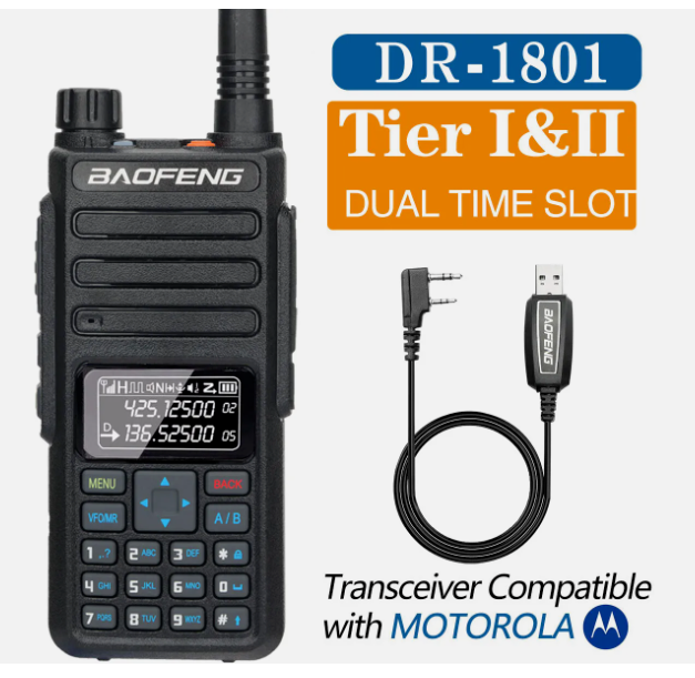 Baofeng DR-1801UV DMR Digital Radio Dual Band Tier 1+2 Walkie Talkie UHF VHF